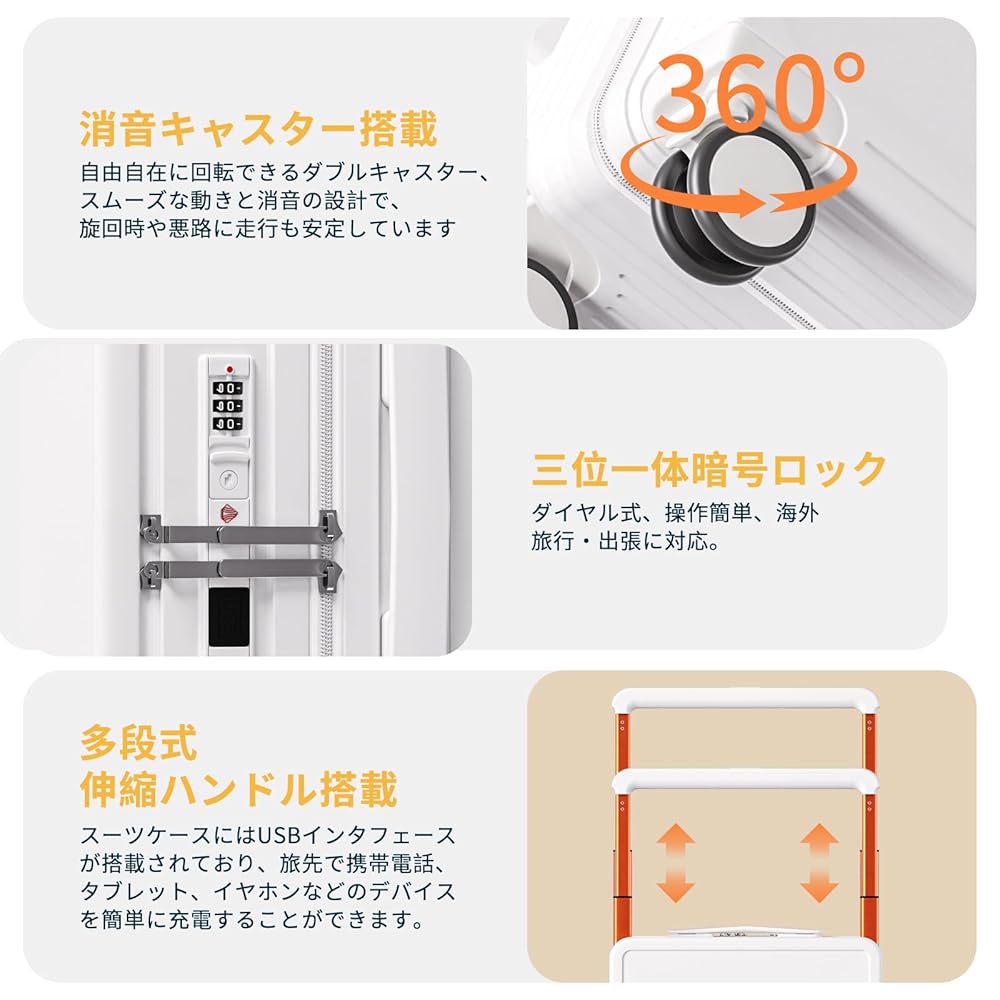 スーツケースキャリーケース ワイドハンドル Type CとUSBポート付き　XL Amazon | [HBEISE] スーツケース フロントオープン キャリー